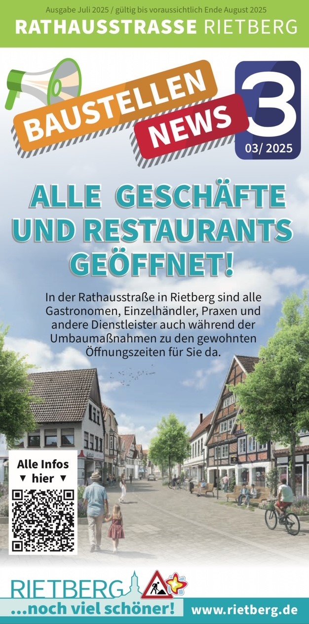 Deckblatt der Baustellennews Nummer 3. Zu sehen ist eine Animation der sanierten Rathausstraße.